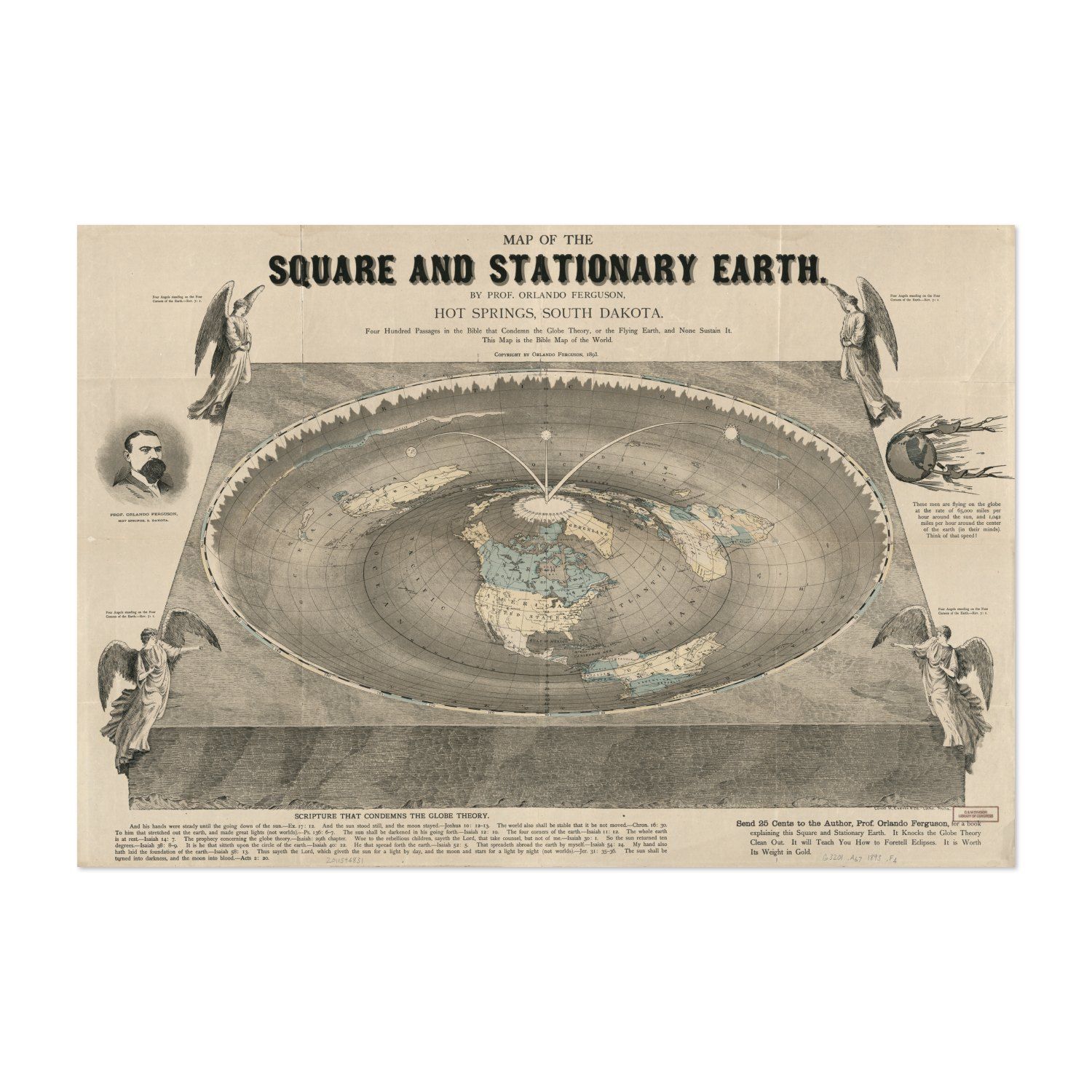 Square & Stationary Earth 1893 Map vintage print