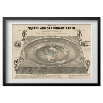 Square & Stationary Earth 1893 Map print in a black frame with a white mat