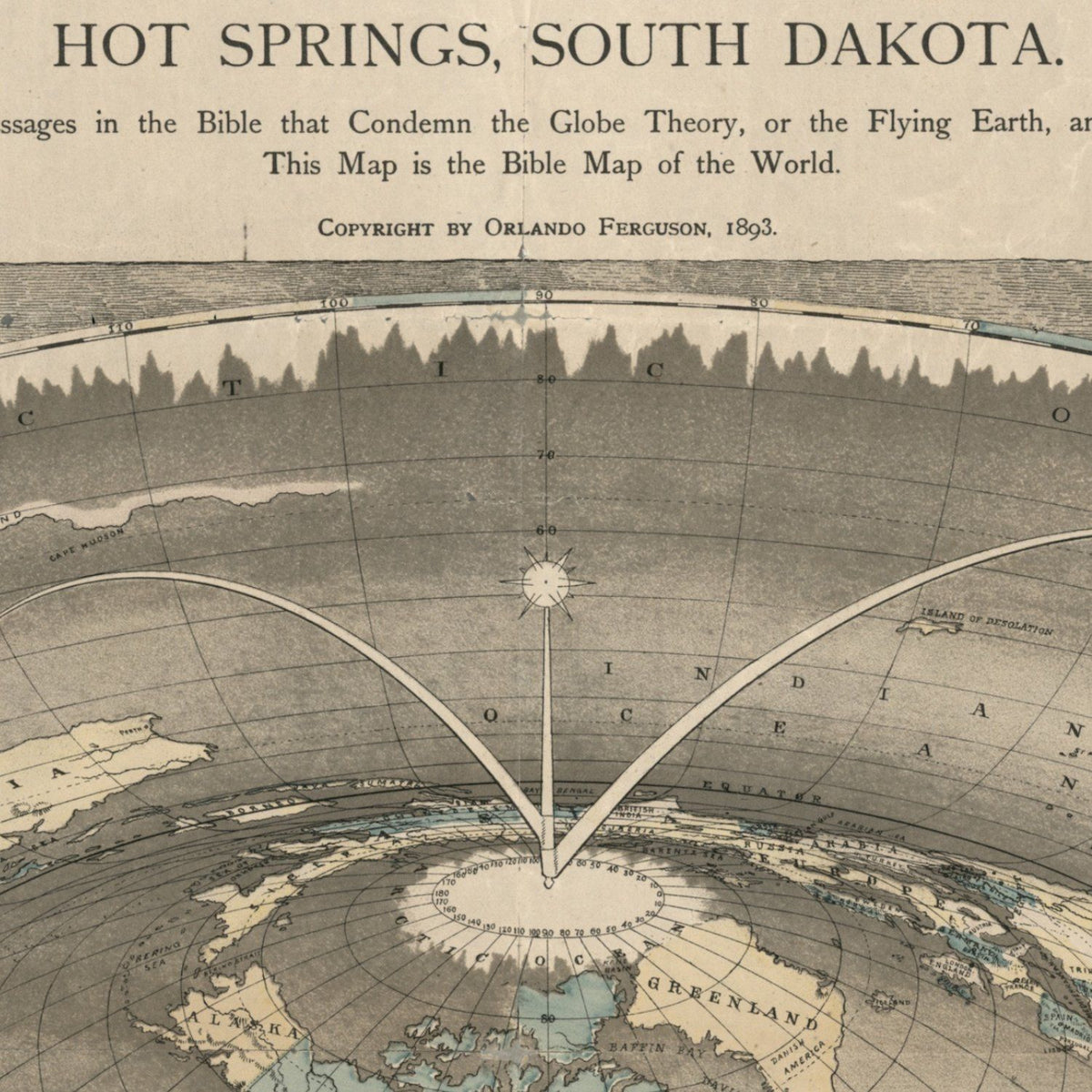 Close-up detail of the Square & Stationary Earth 1893 Map