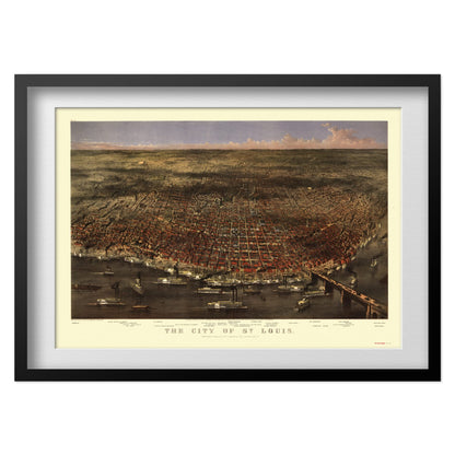 St. Louis 1874 Panoramic Map print in a black frame