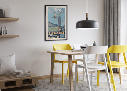 St Louis International Air Races poster framed above a dining table