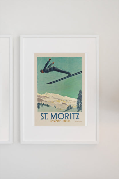 St. Moritz Engadin poster on a light wall