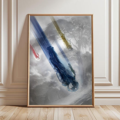 Star Trek (2009) Movie Key Art poster in a light oak frame leaning against a white wall