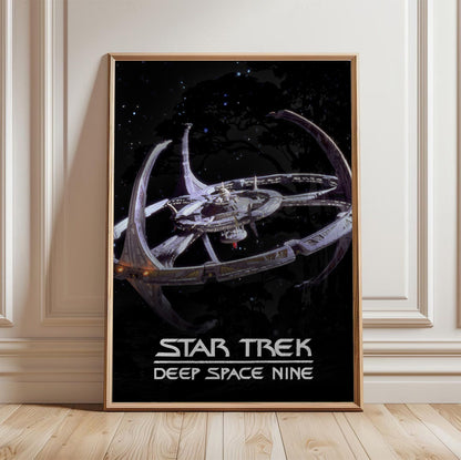 Star Trek: Deep Space Nine poster in a light oak frame leaning against a white wall