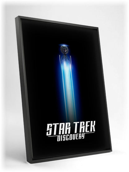 Star Trek: Discovery as a black floater framed canvas leaning against a wall