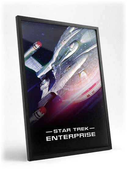 Star Trek: Enterprise poster in a black frame with glass leaning against a wall