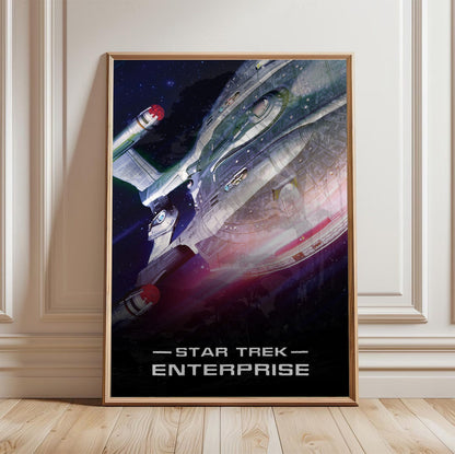 Star Trek: Enterprise poster in a light oak frame leaning against a white wall