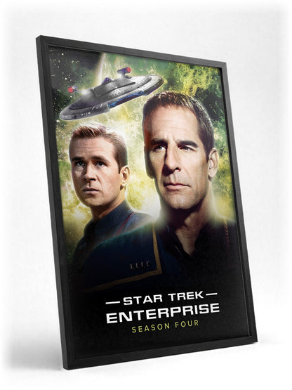 Star Trek: Enterprise poster in a black frame with glass leaning against a wall