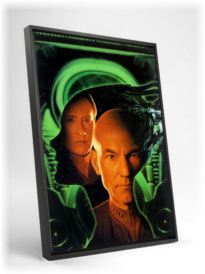 Star Trek: First Contact (1996) Movie Key Art as a black floater framed canvas leaning against a wall