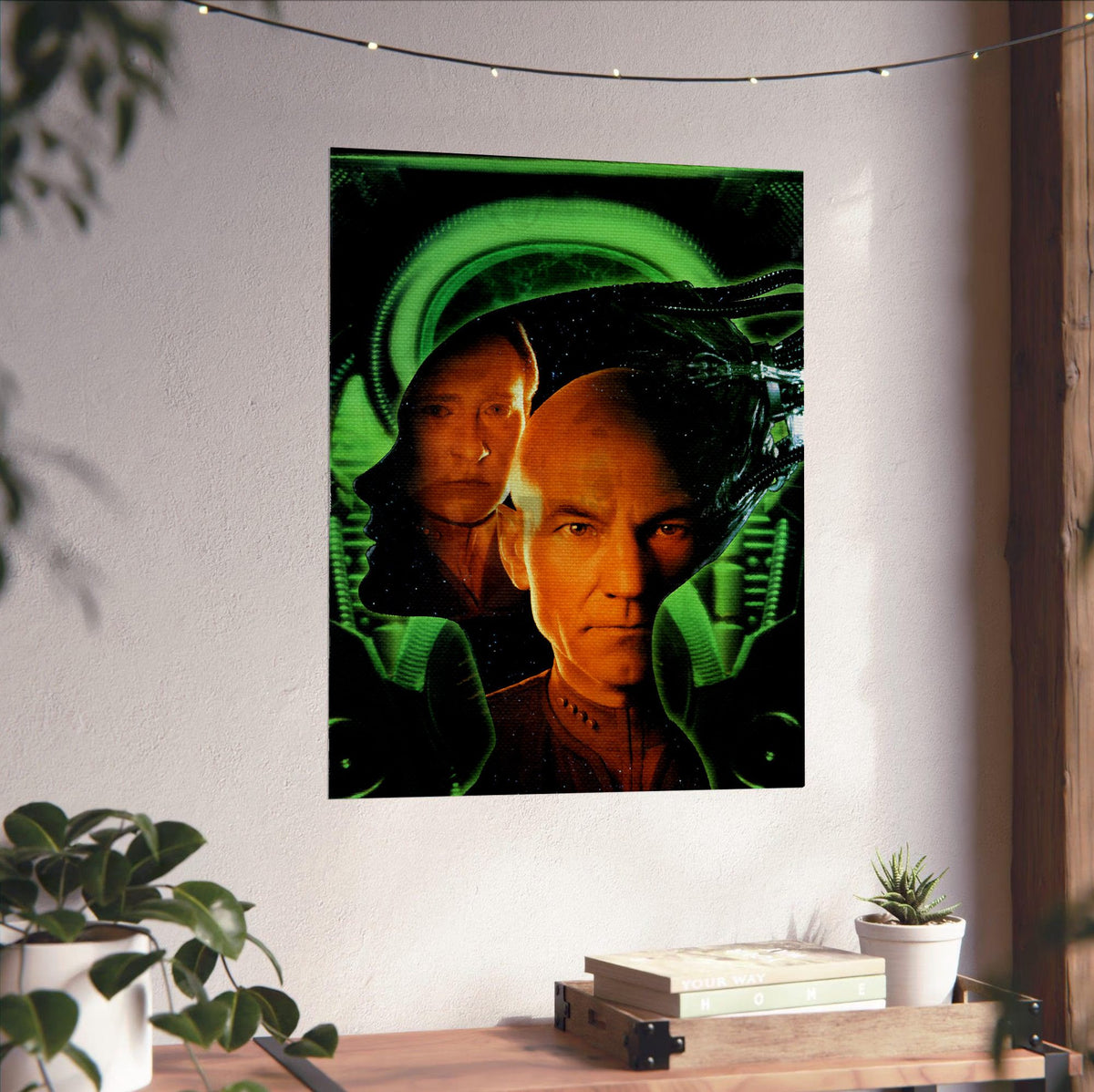 Star Trek: First Contact (1996) Movie Key Art poster unframed on a white wall above a desk