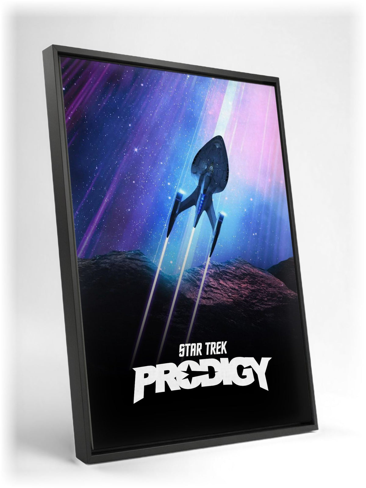 Star Trek: Prodigy as a black floater framed canvas leaning against a wall