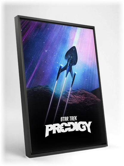 Star Trek: Prodigy as a black floater framed canvas leaning against a wall