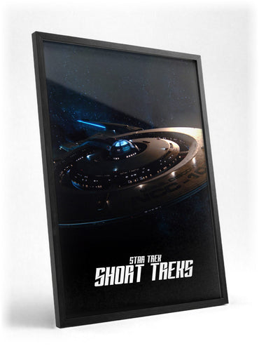 Star Trek: Short Treks poster in a black frame with glass leaning against a wall