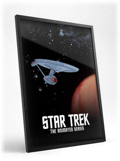 Star Trek: The Animated Series poster in a black frame with glass leaning against a wall