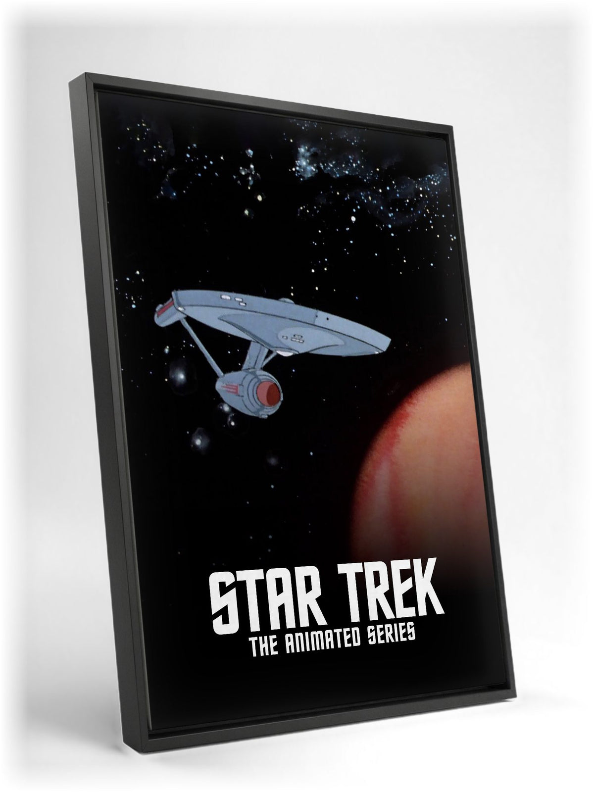 Star Trek: The Animated Series as a black floater framed canvas leaning against a wall