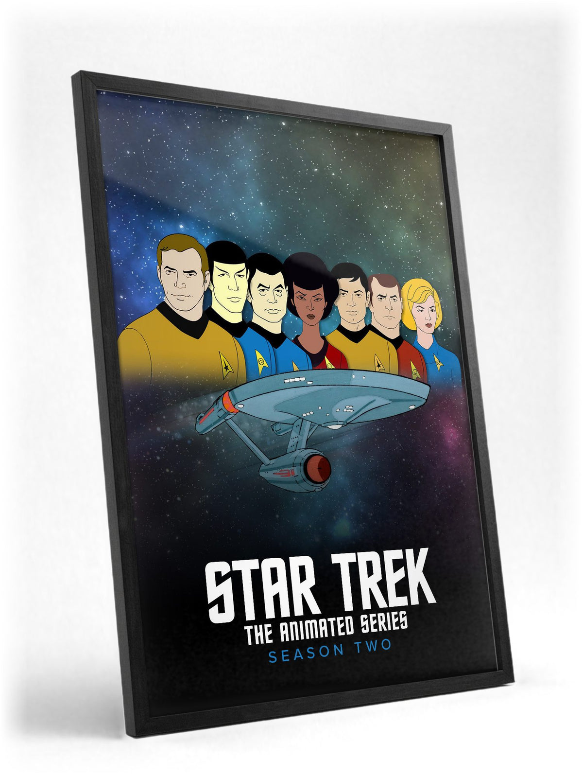 Star Trek: The Animated Series poster in a black frame with glass leaning against a wall