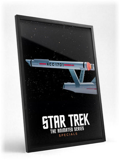 Star Trek: The Animated Series poster in a black frame with glass leaning against a wall