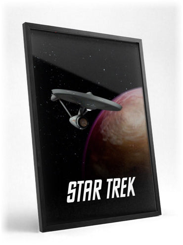 Star Trek: The Original Series poster in a black frame with glass leaning against a wall
