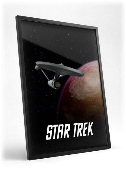 Star Trek: The Original Series poster in a black frame with glass leaning against a wall