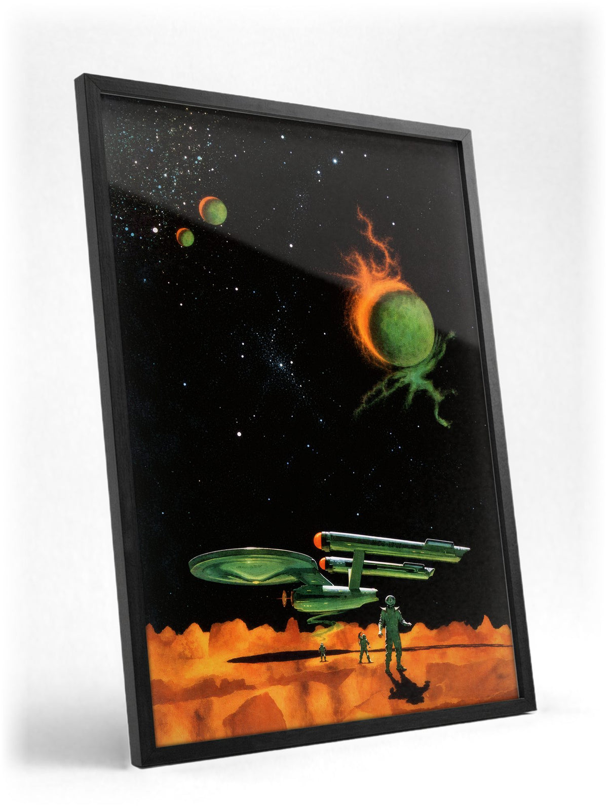 Star Trek: The Original Series poster in a black frame with glass leaning against a wall