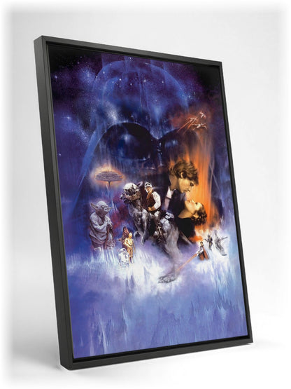 Star Wars: The Empire Strikes Back (1980) Movie Painted Art as a black floater framed canvas leaning against a wall