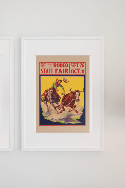 State Fair Rodeo Steer Wrestler poster on a light wall