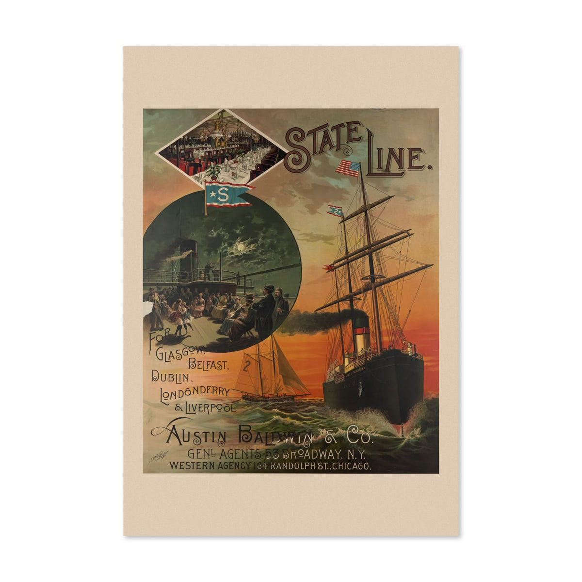 State Line Steamship to Europe poster print