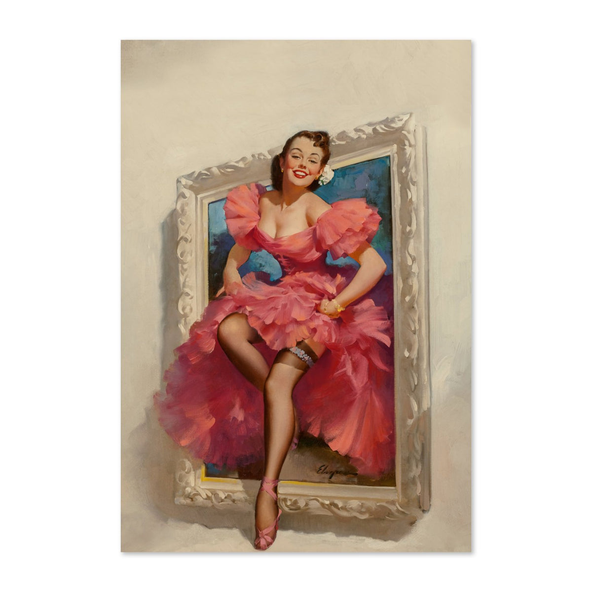 Stepping Out by Gil Elvgren, pin-up poster — framed print