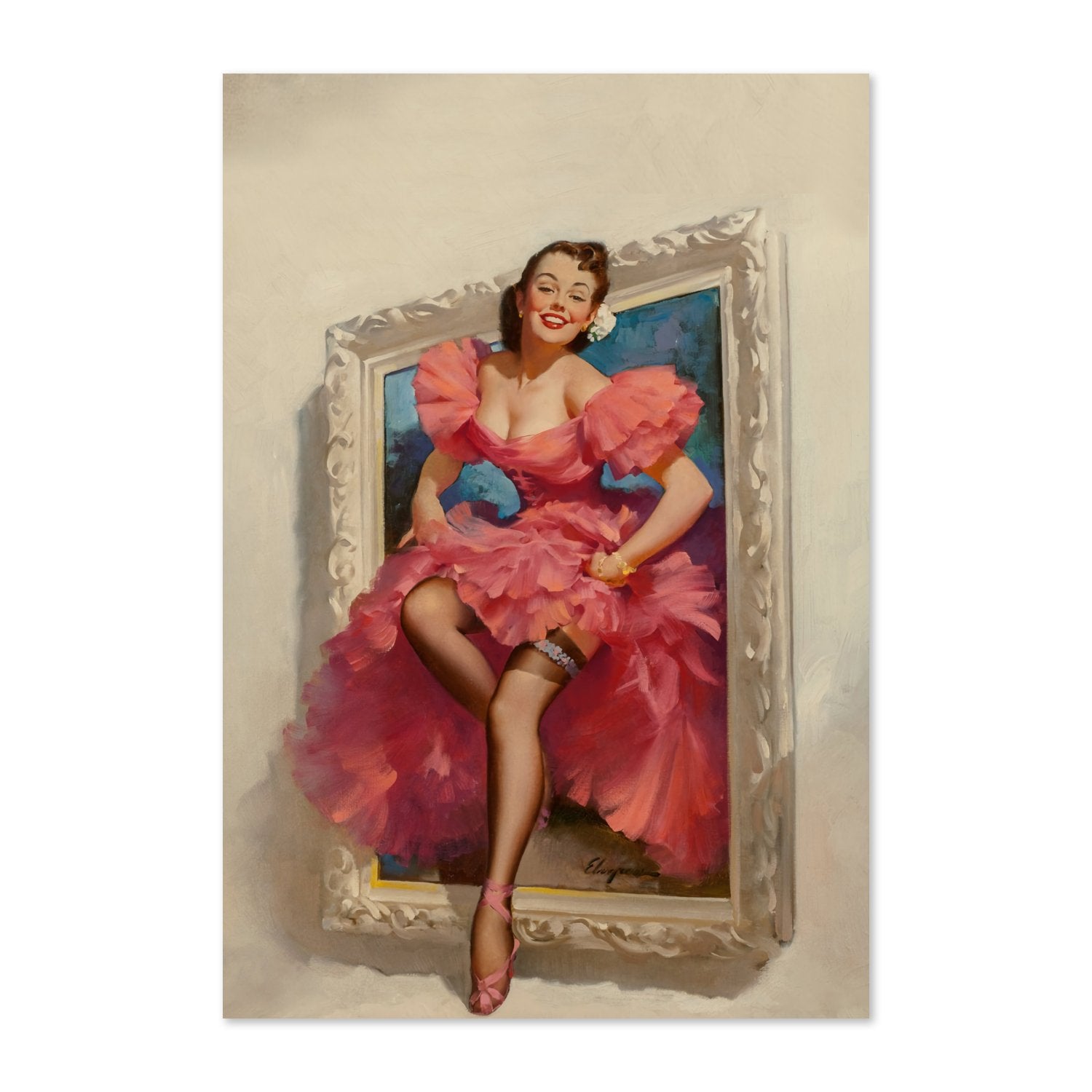 Stepping Out by Gil Elvgren, pin-up poster — framed print