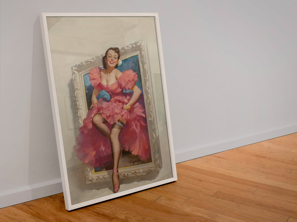 Stepping Out by Gil Elvgren, pin-up poster — leaning frame