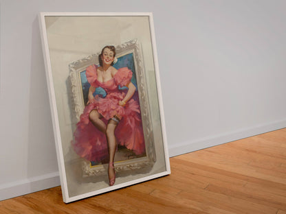 Stepping Out by Gil Elvgren, pin-up poster — leaning frame