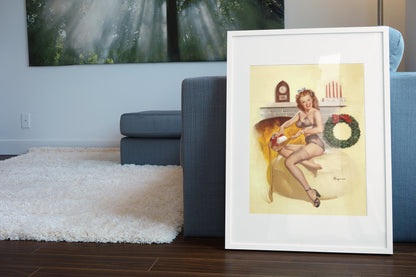Stocking Stuffer by Gil Elvgren, pin-up poster — living room wall