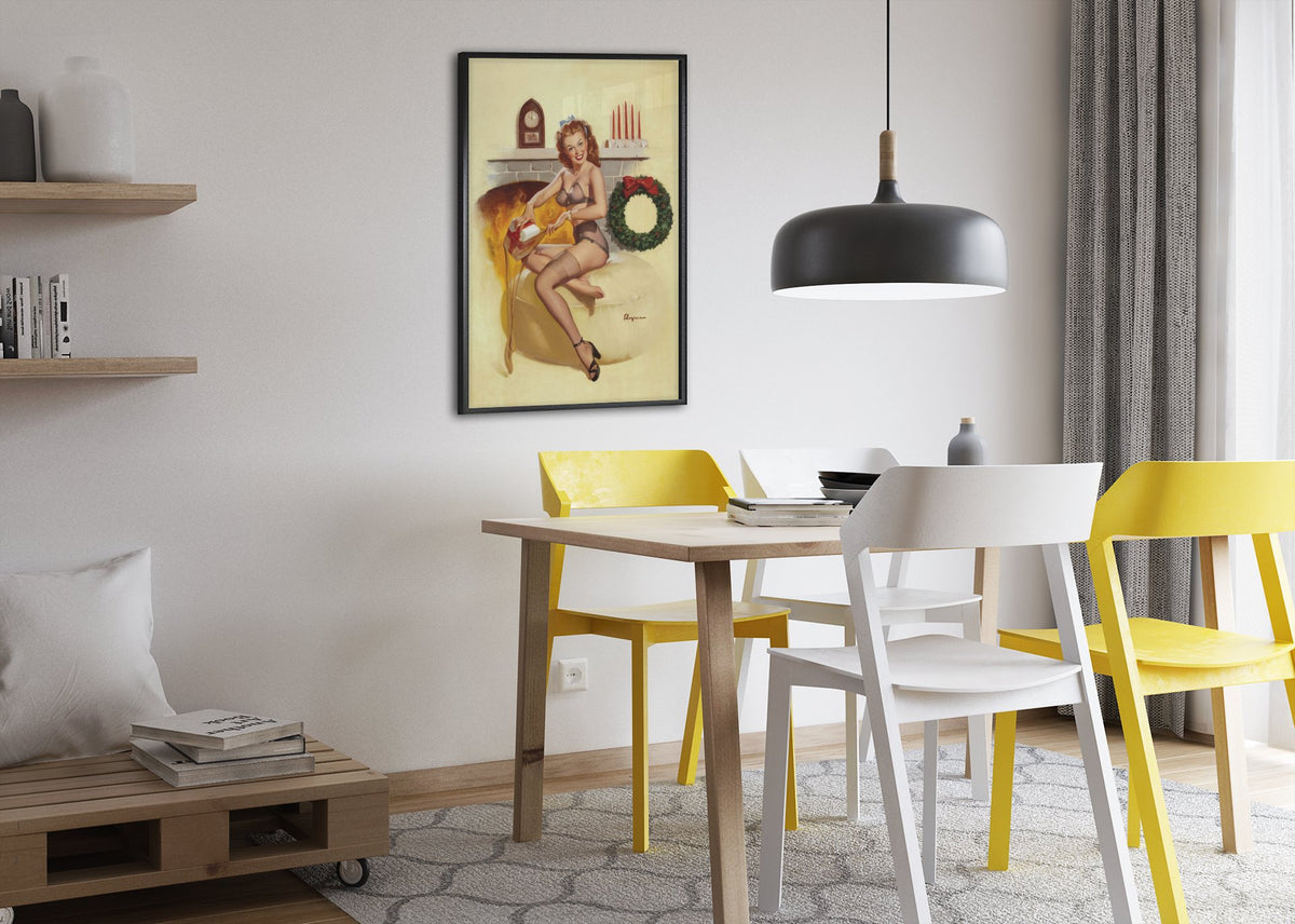 Stocking Stuffer by Gil Elvgren, pin-up poster — dining room