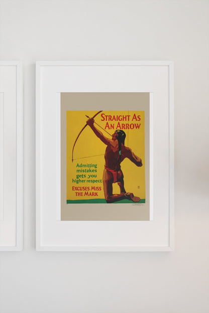 Straight as an Arrow poster in a white frame on a light wall