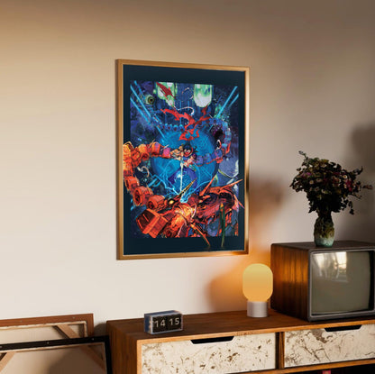Strider 2 Key Art poster in an oak frame above a sideboard