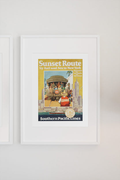 Sunset Route Southern Pacific poster on a light wall