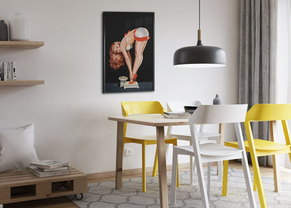 Surprise poster framed above a dining table