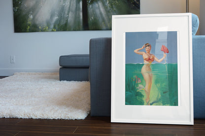 Surprising Catch by Gil Elvgren, pin-up poster — living room wall