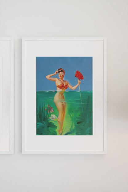 Surprising Catch by Gil Elvgren, pin-up poster — gallery wall