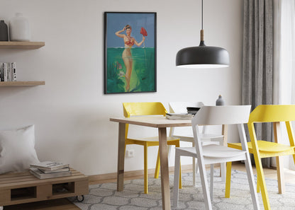 Surprising Catch by Gil Elvgren, pin-up poster — dining room