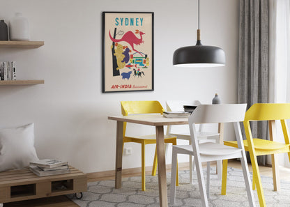 Sydney Air India poster framed above a dining table