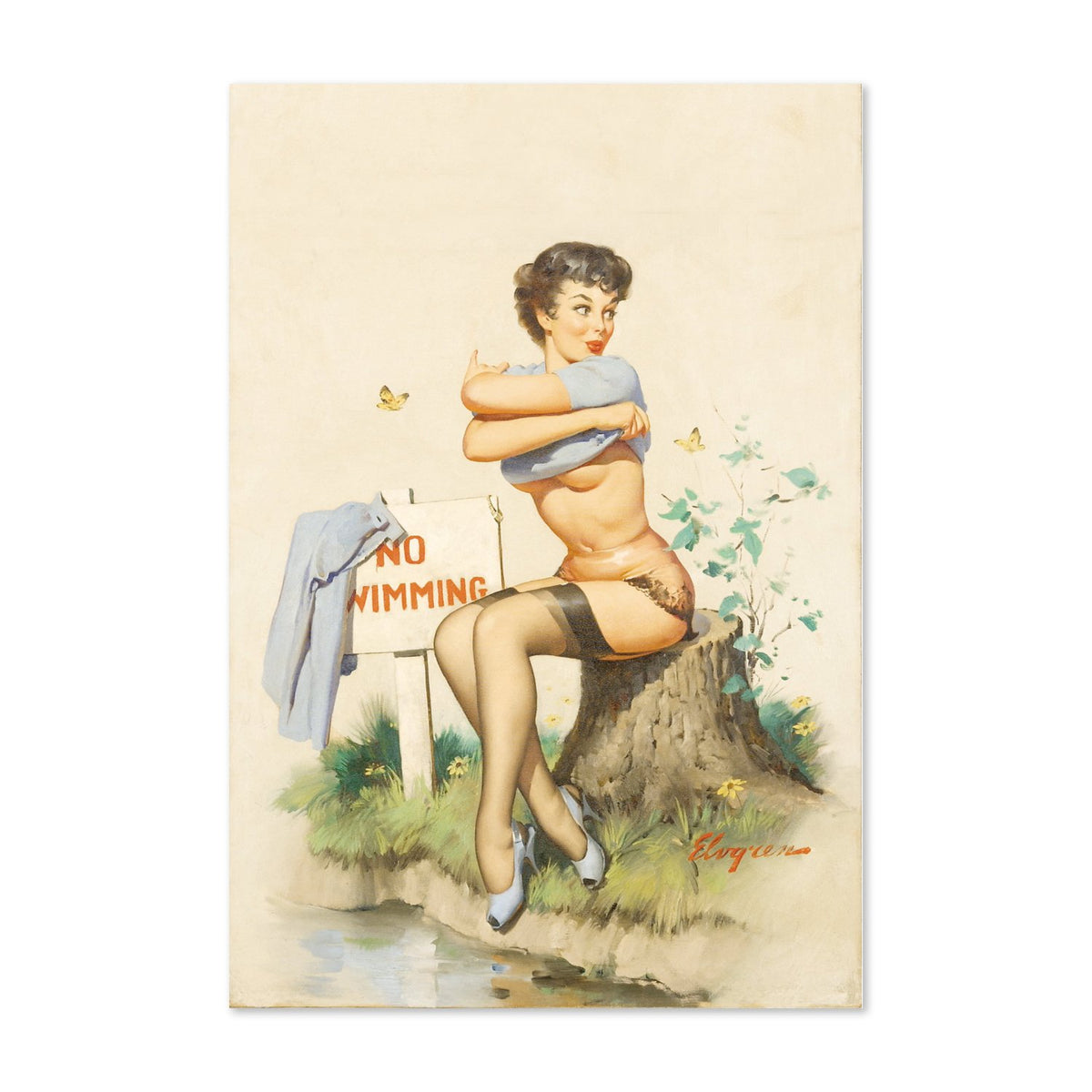 Taking a Chance by Gil Elvgren, pin-up poster — framed print