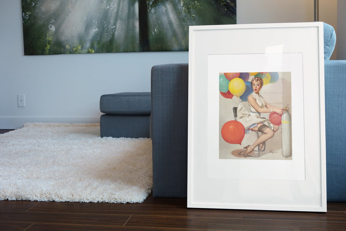 Taking Off by Gil Elvgren, pin-up poster — living room wall