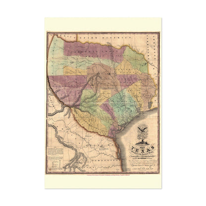 Texas 1830s Stephen F. Austin Map vintage print
