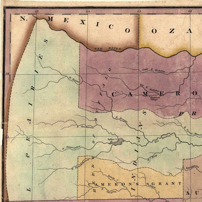 Close-up detail of the Texas 1830s Stephen F. Austin Map