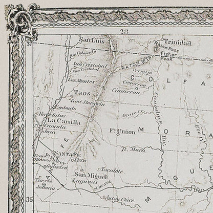 Close-up detail of the Texas Counties 1875 Map