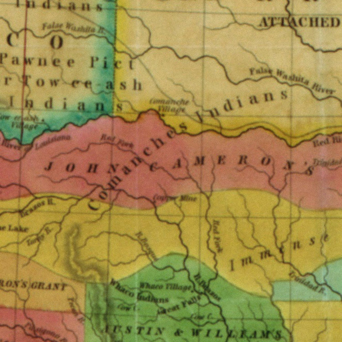 Close-up detail of the Texas, Indian Territory & Mexican States 1835 Map