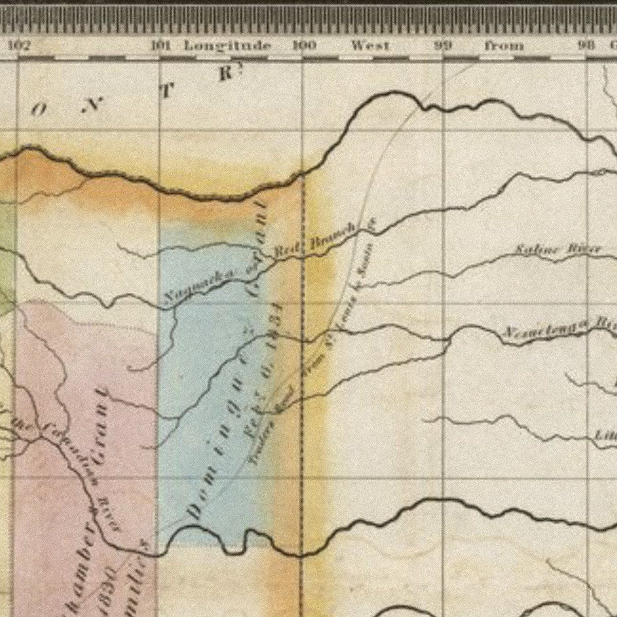 Close-up detail of the Texas Land Grants 1835 Map