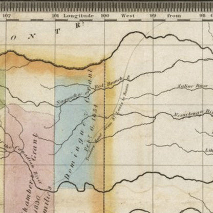 Close-up detail of the Texas Land Grants 1835 Map