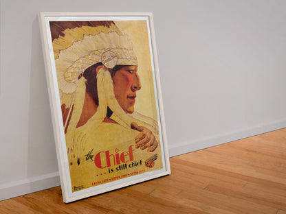 The Chief Santa Fe poster in a white frame leaning against a wall